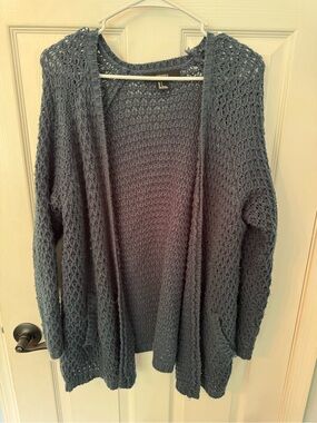 Forever 21 Open-Front Lace Knit Cardigan - Slate Blue